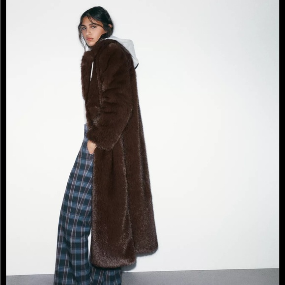 Zara Dark Brown Extra Long Faux Fur Jacket - Picture 6 of 10